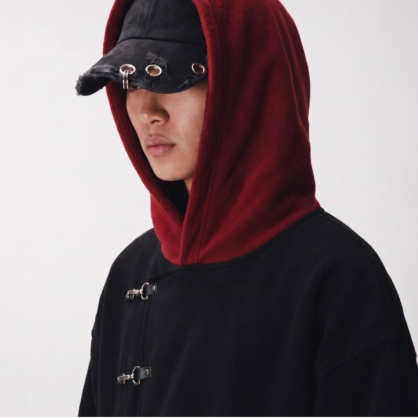 Cursed Vessel Hoodie — Black/Red Buckle Oversized Hoodie