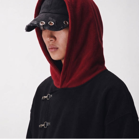 Cursed Vessel Hoodie — Black/Red Buckle Oversized Hoodie