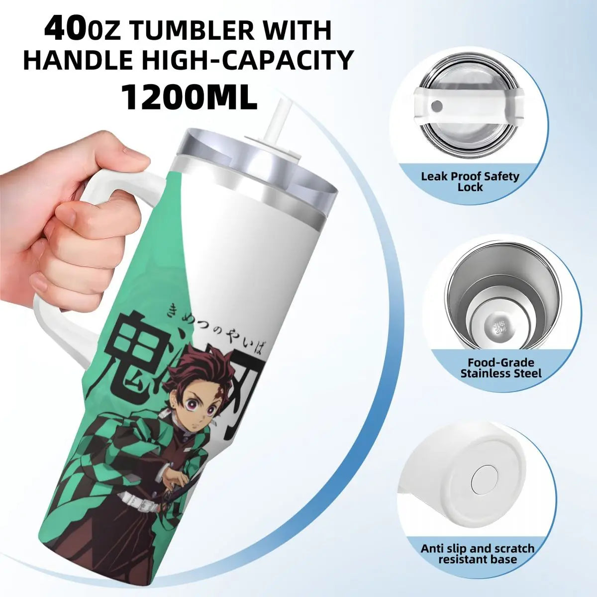 Demon Slayer 40 oz Tumbler with Handle and Straw