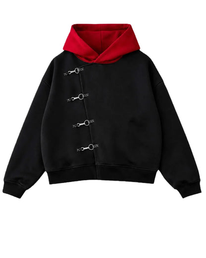 Cursed Vessel Hoodie — Black/Red Buckle Oversized Hoodie