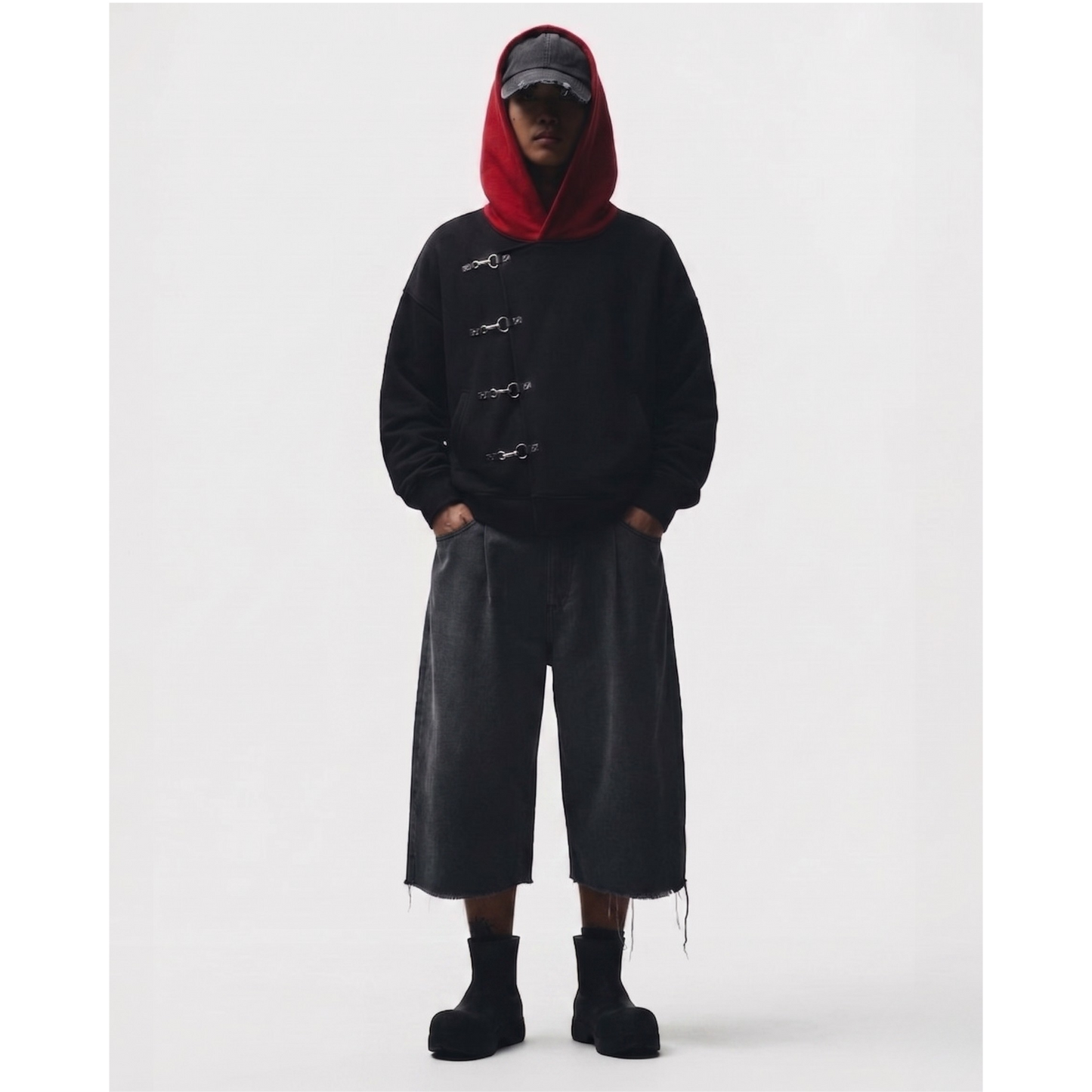 Cursed Vessel Hoodie — Black/Red Buckle Oversized Hoodie