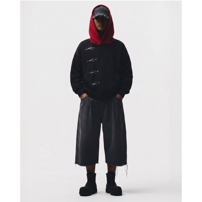 Cursed Vessel Hoodie — Black/Red Buckle Oversized Hoodie